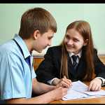 **Prompt:** A young, enthusiastic law student volunteering at a free legal clinic in Moscow, assisting a low-income client with paperwork. Focus on the atmosphere of community service and the student's eagerness to learn. Realistic style.