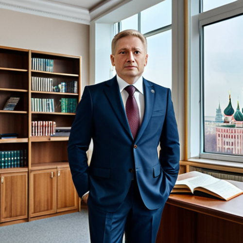 Home 26 **
"A professional lawyer in a modest business suit, standing confidently in a modern Moscow law office with bookshelves and large windows overlooking the city, fully clothed, appropriate attire, safe for work, perfect anatomy, natural proportions, professional photography, high quality, family-friendly."
**