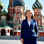 **

A professional businesswoman in Moscow, wearing a tailored, modest dark blue business suit, standing in front of the iconic Saint Basil's Cathedral on a sunny day. Fully clothed, appropriate attire, safe for work, perfect anatomy, natural proportions, professional photography, high quality, family-friendly.

**
