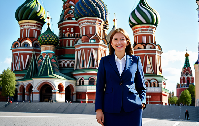 **

A professional businesswoman in Moscow, wearing a tailored, modest dark blue business suit, standing in front of the iconic Saint Basil's Cathedral on a sunny day. Fully clothed, appropriate attire, safe for work, perfect anatomy, natural proportions, professional photography, high quality, family-friendly.

**