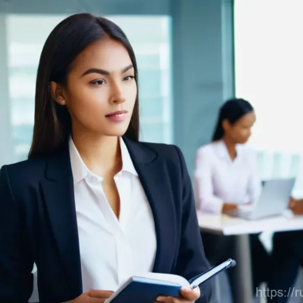 법률자문가의 연차별 커리어 개발 - **Prompt:** A determined young female lawyer in her late 20s, with a focused expression, stands in a...