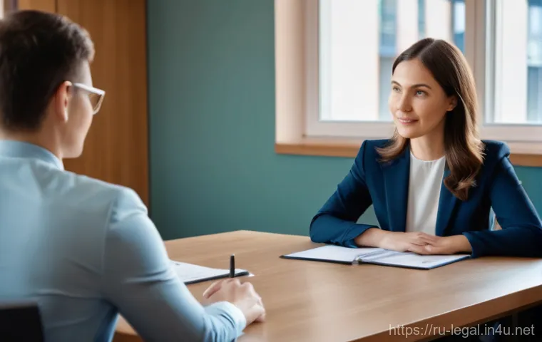 법률 자문가의 업무 개선사항 - A futuristic, high-tech legal firm's workspace in a major Russian city. A male lawyer, impeccably dr...