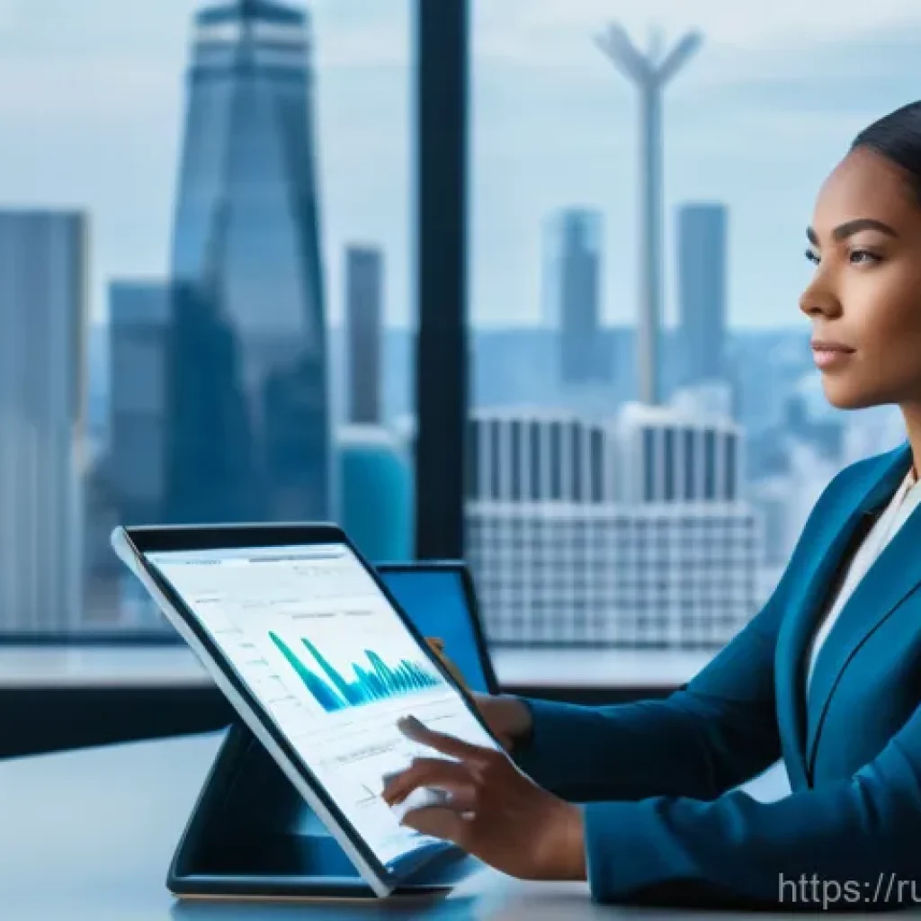 법률 자문가의 실무 개선 아이디어 - **Digital Transformation in Legal Practice:**
    A confident female lawyer, dressed in a sleek, mod...