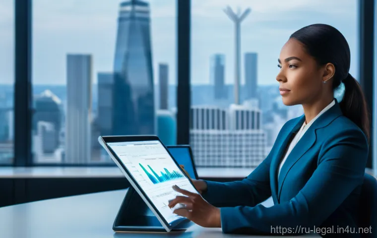 법률 자문가의 실무 개선 아이디어 - **Digital Transformation in Legal Practice:**
    A confident female lawyer, dressed in a sleek, mod...