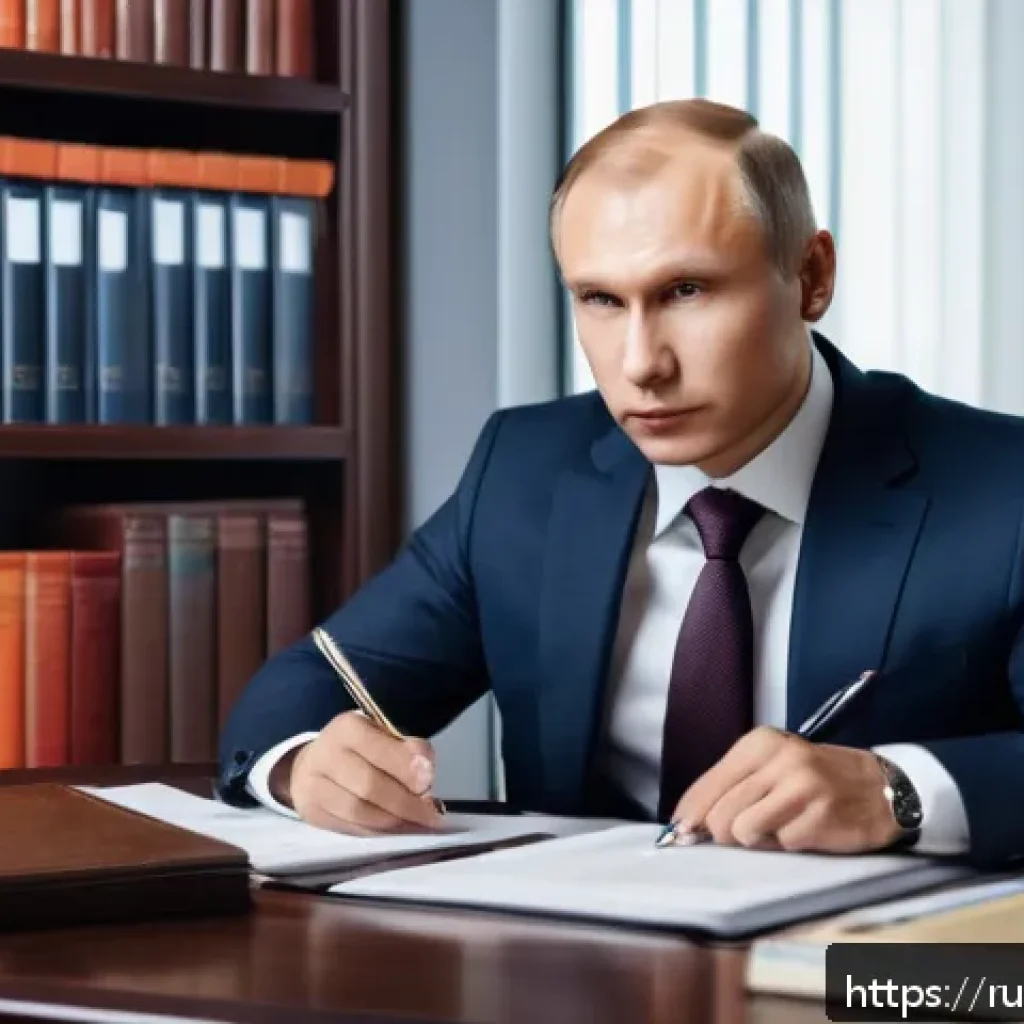 법률자문가의 경력 컨설팅 - A professional Russian legal consultant in a modern office setting, sitting at a sleek desk with mul...