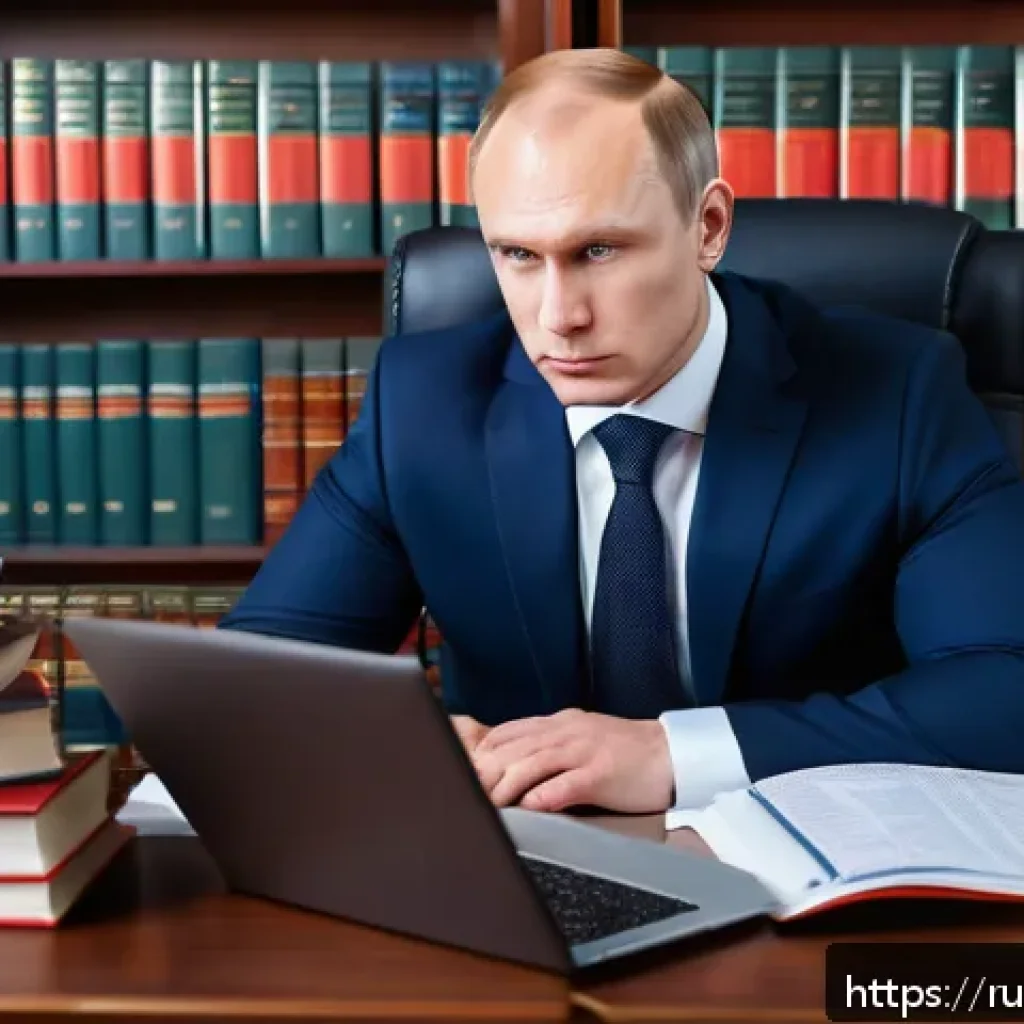 법률 자문가의 성공적인 업무 수행 - A professional Russian lawyer in a modern office, thoughtfully analyzing complex legal documents on ...