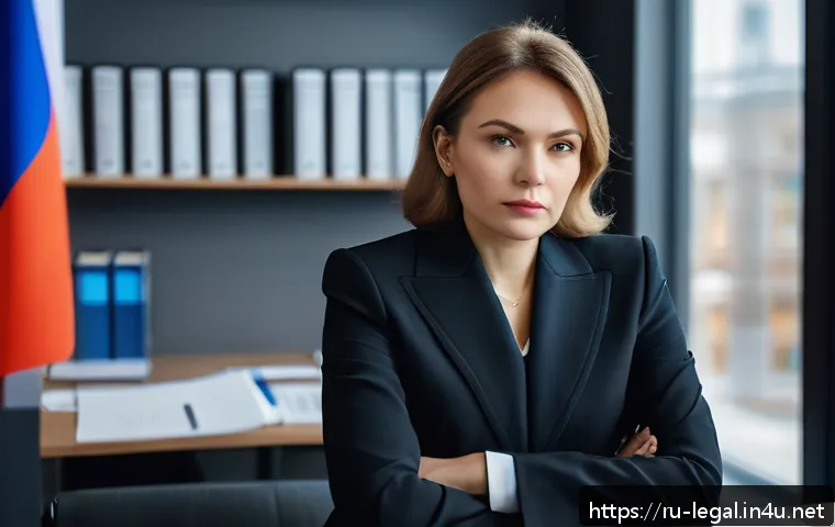 법률자문가의 직무 능력 평가 - A professional Russian lawyer in a modern office setting, attentively listening to a client while ta...