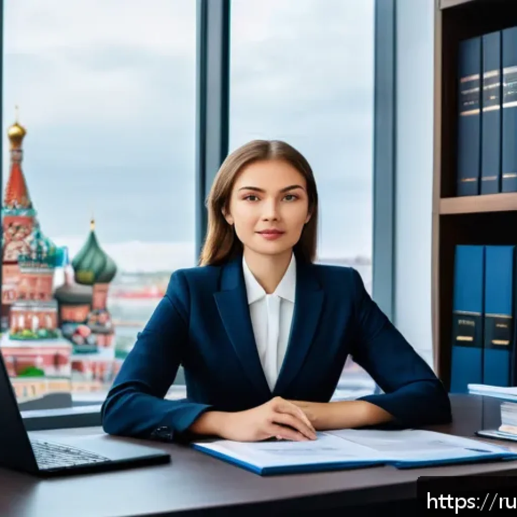 법률자문가의 경력 개발 계획 - A modern law office interior featuring a young professional Russian lawyer in smart business attire,...