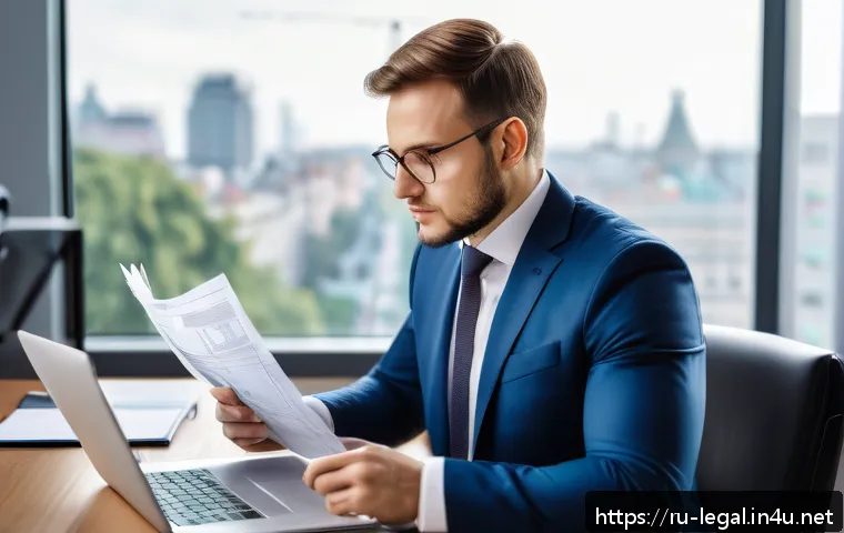 법률 자문가의 연봉 협상 경험 - A professional Russian lawyer in a modern office setting, dressed in formal business attire with a n...